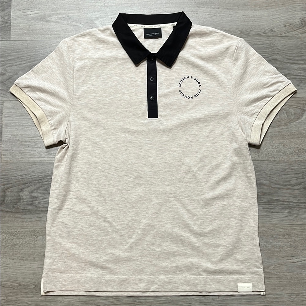 Scotch & Soda Cream Polo Shirt with Black Collar and Short Sleeves